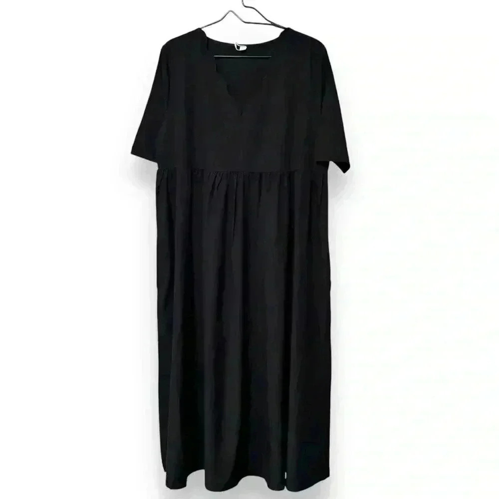 Made With Love NWT Midi/Maxi Large Black Scalloped V-neck Empire Waist Dress - Picture 2 of 16